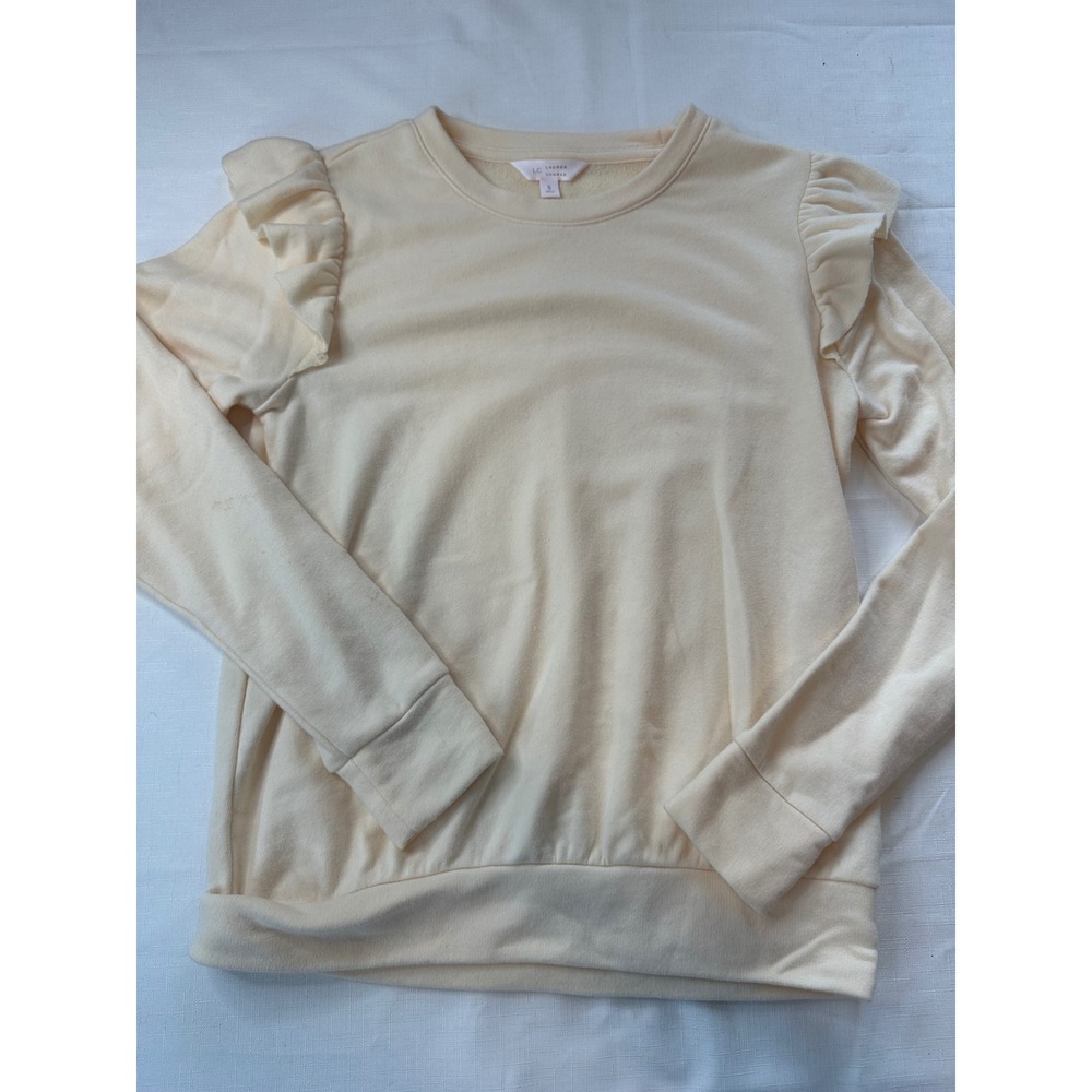 LC Lauren Conrad Cream Ruffle Shoulder Long Sleeve Pullover Top - Small‎